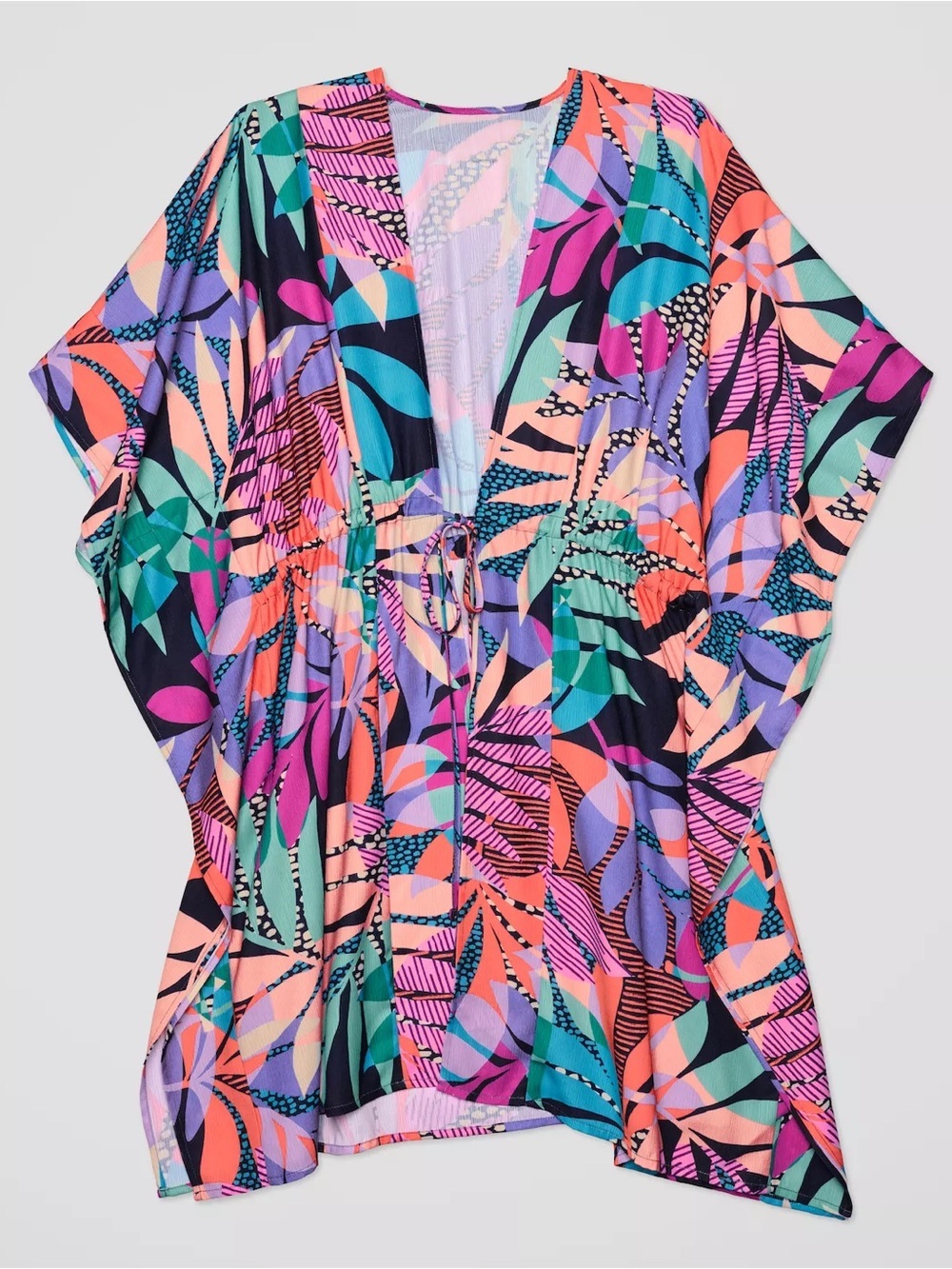 Women's Freshwater Tie Front Floral Print Swim Cover-Up Caftan Tunic size medium